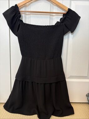 ALI & JAY Black Off-Shoulder Smocked Mini Dress